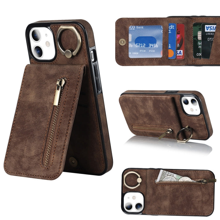 Anello retrò e custodia per telefono con slot per schede RFID con cerniera, For iPhone 12 Pro, For iPhone 12 Pro Max, For iPhone 11, For iPhone 11 Pro