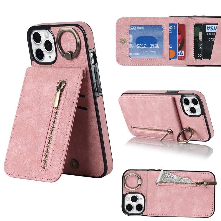 Anello retrò e custodia per telefono con slot per schede RFID con cerniera, For iPhone 12 Pro, For iPhone 12 Pro Max, For iPhone 11, For iPhone 11 Pro