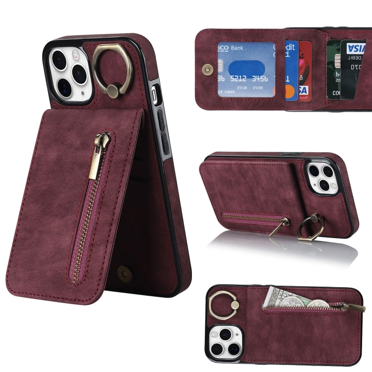 Anello retrò e custodia per telefono con slot per schede RFID con cerniera, For iPhone 12 Pro, For iPhone 12 Pro Max, For iPhone 11, For iPhone 11 Pro