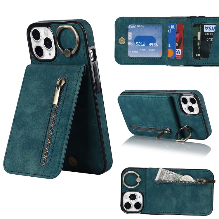Anello retrò e custodia per telefono con slot per schede RFID con cerniera, For iPhone 12 Pro, For iPhone 12 Pro Max, For iPhone 11, For iPhone 11 Pro
