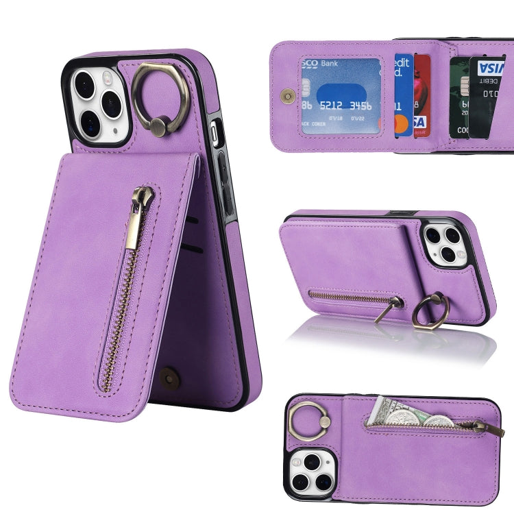 Anello retrò e custodia per telefono con slot per schede RFID con cerniera, For iPhone 12 Pro, For iPhone 12 Pro Max, For iPhone 11, For iPhone 11 Pro