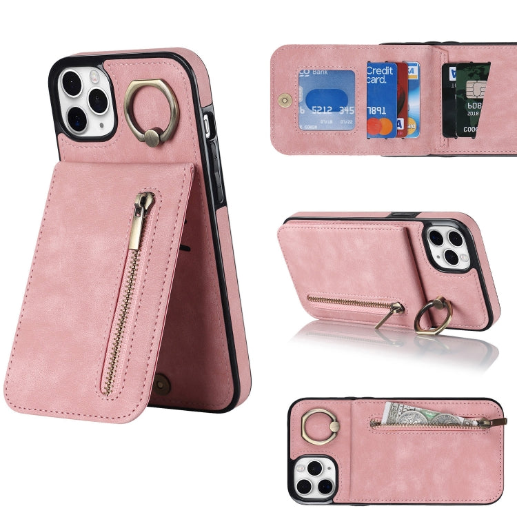 Anello retrò e custodia per telefono con slot per schede RFID con cerniera, For iPhone 11 Pro Max