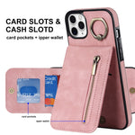 Anello retrò e custodia per telefono con slot per schede RFID con cerniera, For iPhone 11 Pro Max