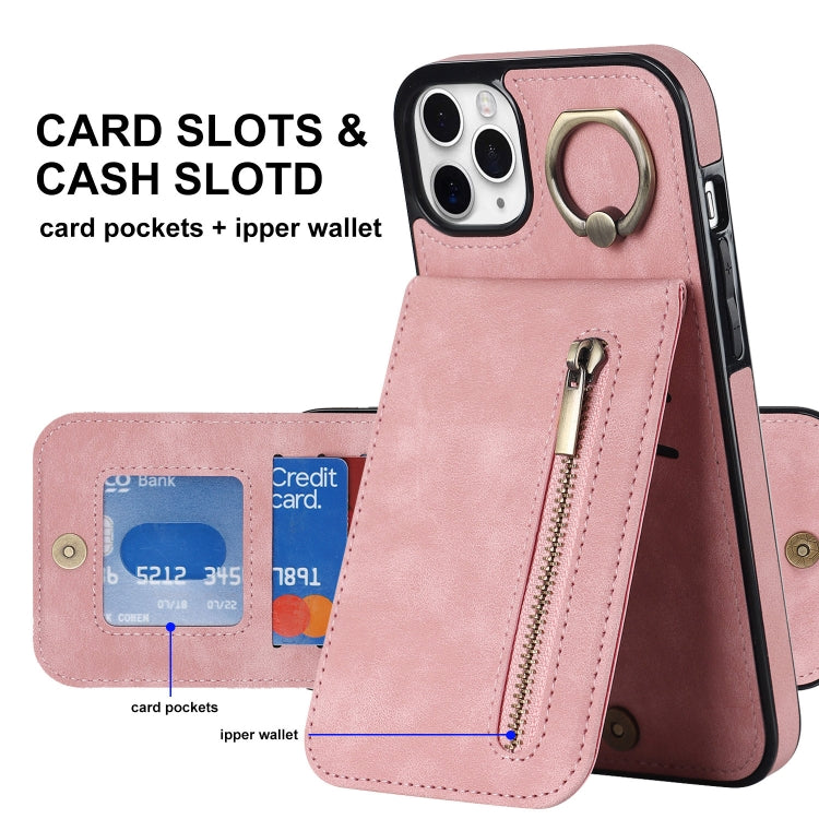 Anello retrò e custodia per telefono con slot per schede RFID con cerniera, For iPhone 11 Pro Max