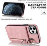 Anello retrò e custodia per telefono con slot per schede RFID con cerniera, For iPhone 11 Pro Max