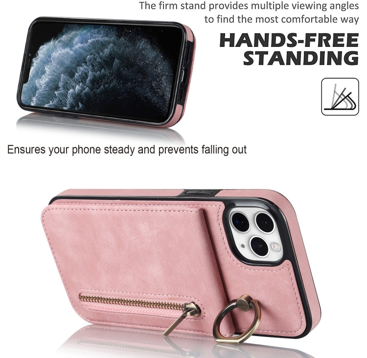 Anello retrò e custodia per telefono con slot per schede RFID con cerniera, For iPhone 11 Pro Max