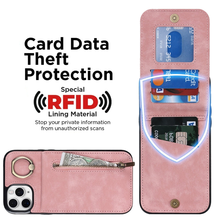 Anello retrò e custodia per telefono con slot per schede RFID con cerniera, For iPhone 11 Pro Max
