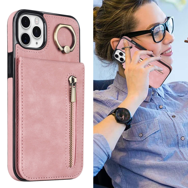 Anello retrò e custodia per telefono con slot per schede RFID con cerniera, For iPhone 11 Pro Max