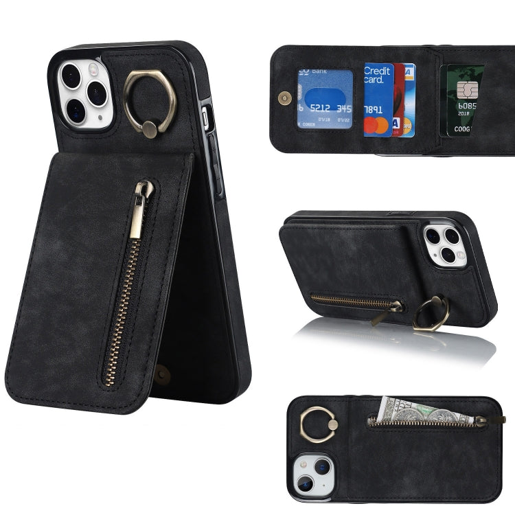 Anello retrò e custodia per telefono con slot per schede RFID con cerniera, For iPhone 11 Pro Max