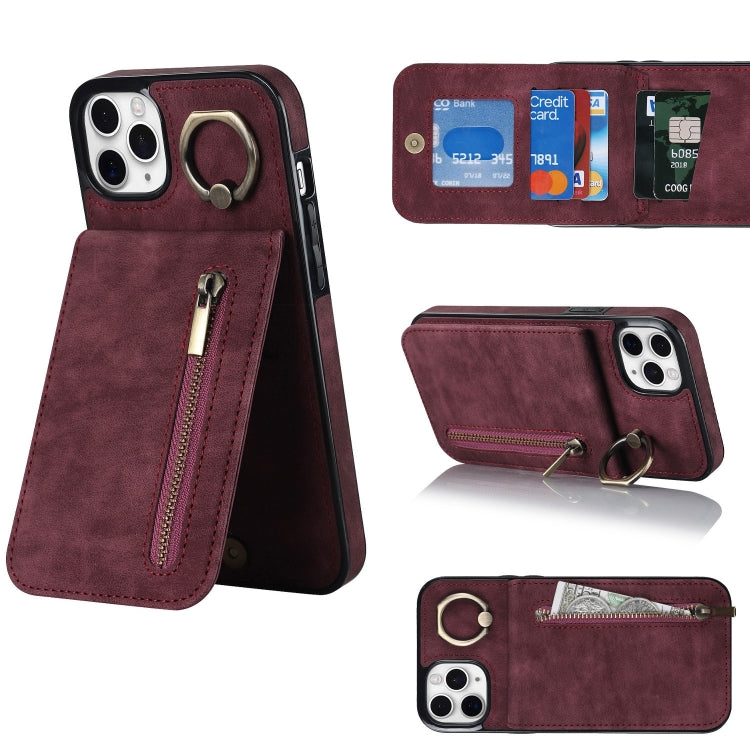 Anello retrò e custodia per telefono con slot per schede RFID con cerniera, For iPhone 11 Pro Max