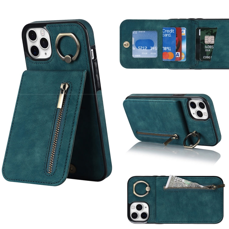 Anello retrò e custodia per telefono con slot per schede RFID con cerniera, For iPhone 11 Pro Max