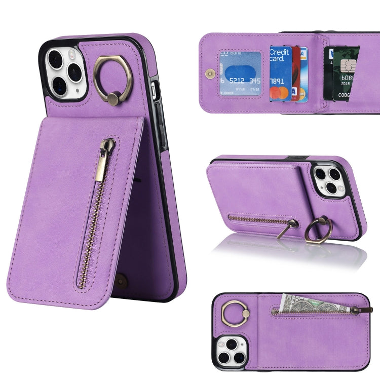 Anello retrò e custodia per telefono con slot per schede RFID con cerniera, For iPhone 11 Pro Max