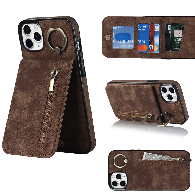 Anello retrò e custodia per telefono con slot per schede RFID con cerniera, For iPhone 11 Pro Max