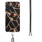 Custodia per telefono in TPU IMD con fiore di marmo con giunzione galvanica con cordino, For Samsung Galaxy A34 5G, For Samsung Galaxy A54 5G