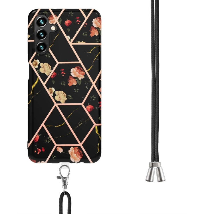 Custodia per telefono in TPU IMD con fiore di marmo con giunzione galvanica con cordino, For Samsung Galaxy A34 5G, For Samsung Galaxy A54 5G
