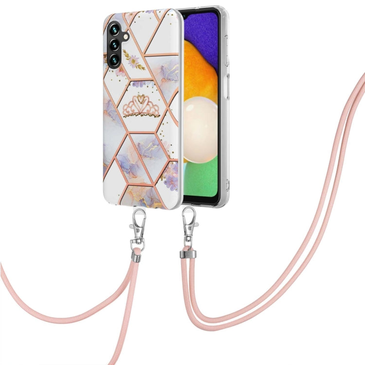 Custodia per telefono in TPU IMD con fiore di marmo con giunzione galvanica con cordino, For Samsung Galaxy A34 5G, For Samsung Galaxy A54 5G