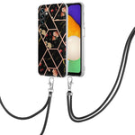 Custodia per telefono in TPU IMD con fiore di marmo con giunzione galvanica con cordino, For Samsung Galaxy A34 5G, For Samsung Galaxy A54 5G