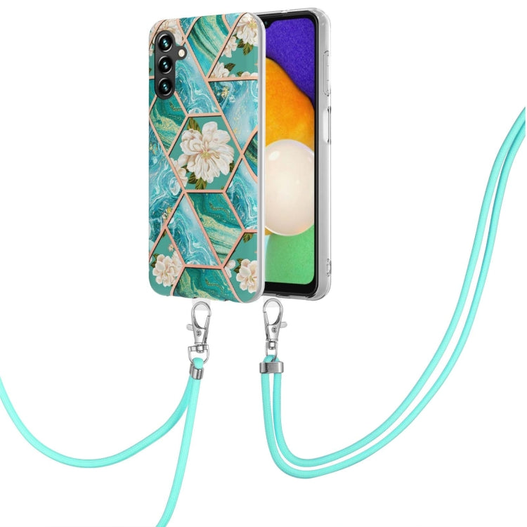 Custodia per telefono in TPU IMD con fiore di marmo con giunzione galvanica con cordino, For Samsung Galaxy A34 5G, For Samsung Galaxy A54 5G