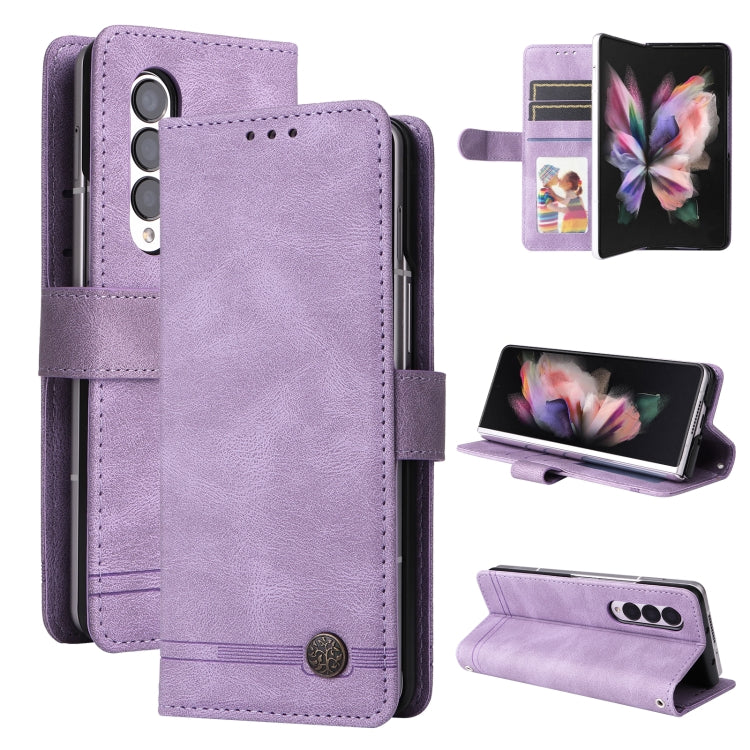 Custodia per telefono in pelle con bottone in metallo con albero della vita Skin Feel, For Samsung Galaxy Z Fold3 5G, For Samsung Galaxy Z Fold4 5G, For Samsung Galaxy Z Flip3 5G, For Samsung Galaxy Z Flip4 5G