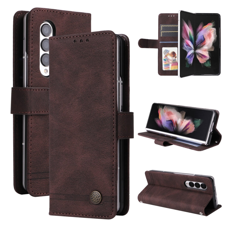 Custodia per telefono in pelle con bottone in metallo con albero della vita Skin Feel, For Samsung Galaxy Z Fold3 5G, For Samsung Galaxy Z Fold4 5G, For Samsung Galaxy Z Flip3 5G, For Samsung Galaxy Z Flip4 5G