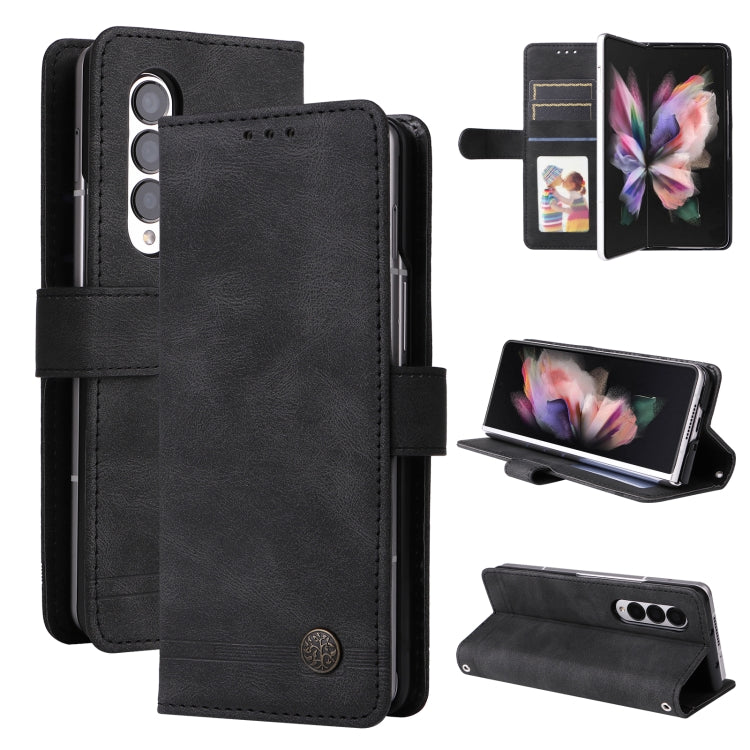 Custodia per telefono in pelle con bottone in metallo con albero della vita Skin Feel, For Samsung Galaxy Z Fold3 5G, For Samsung Galaxy Z Fold4 5G, For Samsung Galaxy Z Flip3 5G, For Samsung Galaxy Z Flip4 5G