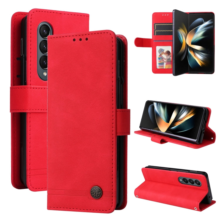 Custodia per telefono in pelle con bottone in metallo con albero della vita Skin Feel, For Samsung Galaxy Z Fold3 5G, For Samsung Galaxy Z Fold4 5G, For Samsung Galaxy Z Flip3 5G, For Samsung Galaxy Z Flip4 5G