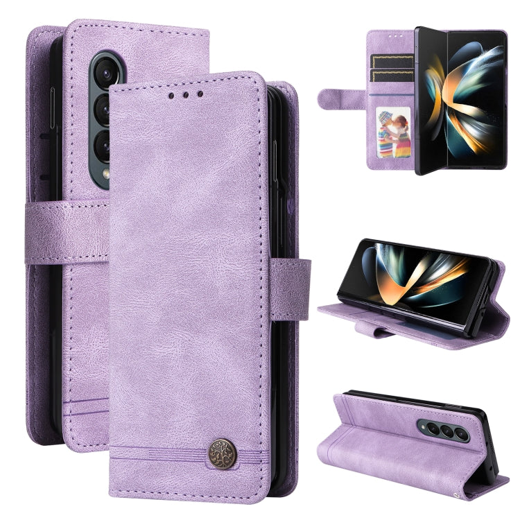 Custodia per telefono in pelle con bottone in metallo con albero della vita Skin Feel, For Samsung Galaxy Z Fold3 5G, For Samsung Galaxy Z Fold4 5G, For Samsung Galaxy Z Flip3 5G, For Samsung Galaxy Z Flip4 5G