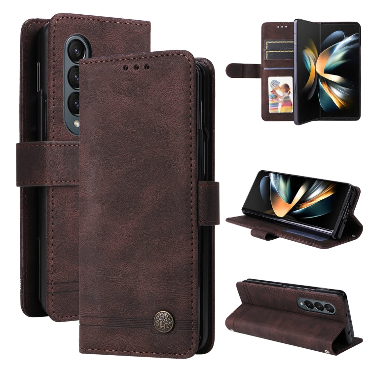 Custodia per telefono in pelle con bottone in metallo con albero della vita Skin Feel, For Samsung Galaxy Z Fold3 5G, For Samsung Galaxy Z Fold4 5G, For Samsung Galaxy Z Flip3 5G, For Samsung Galaxy Z Flip4 5G
