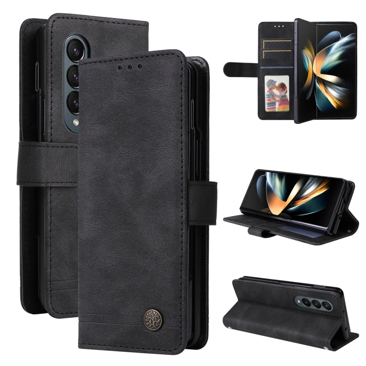 Custodia per telefono in pelle con bottone in metallo con albero della vita Skin Feel, For Samsung Galaxy Z Fold3 5G, For Samsung Galaxy Z Fold4 5G, For Samsung Galaxy Z Flip3 5G, For Samsung Galaxy Z Flip4 5G