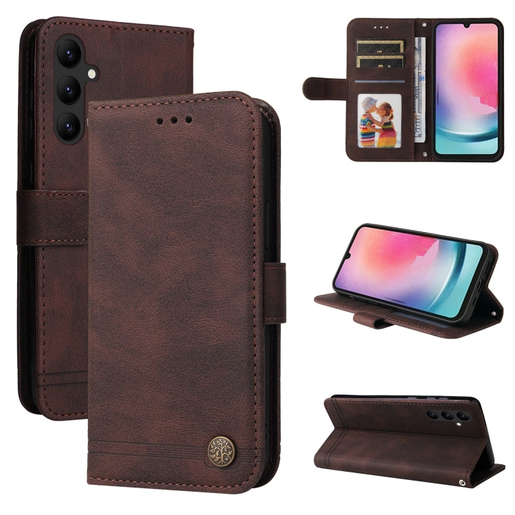 Custodia per telefono in pelle con bottone in metallo con albero della vita Skin Feel, For Samsung Galaxy A24 4G, For Honor X7a, For Honor X8a, For Honor X9a/X40 5G/Magic5 Lite