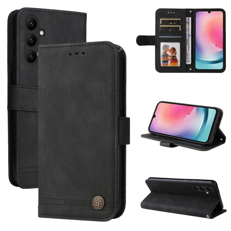 Custodia per telefono in pelle con bottone in metallo con albero della vita Skin Feel, For Samsung Galaxy A24 4G, For Honor X7a, For Honor X8a, For Honor X9a/X40 5G/Magic5 Lite