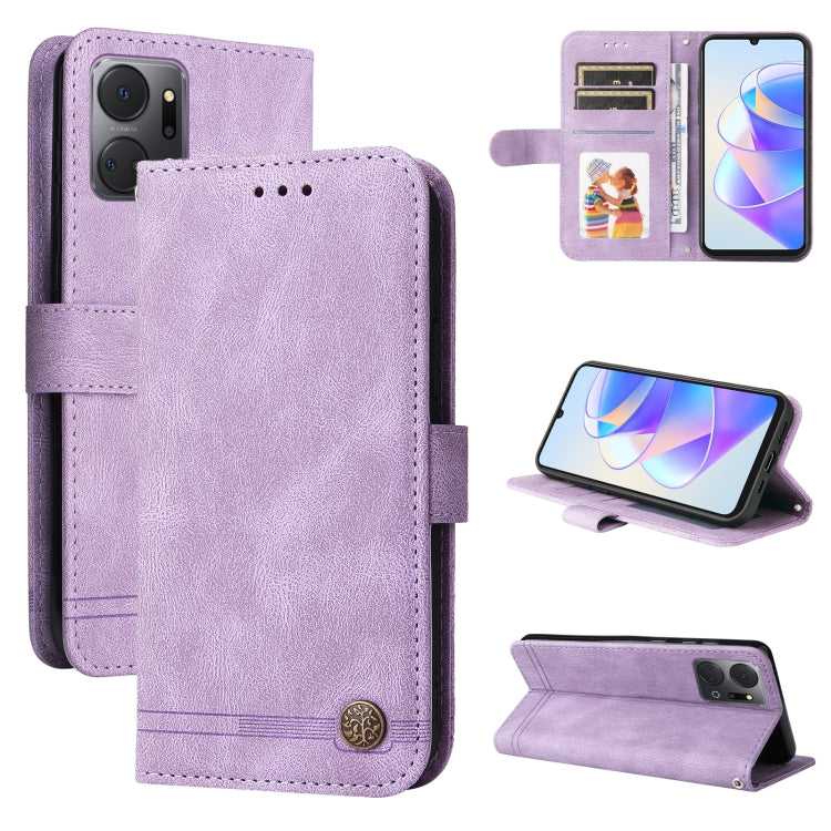 Custodia per telefono in pelle con bottone in metallo con albero della vita Skin Feel, For Samsung Galaxy A24 4G, For Honor X7a, For Honor X8a, For Honor X9a/X40 5G/Magic5 Lite