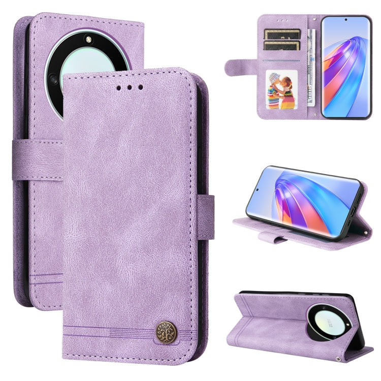 Custodia per telefono in pelle con bottone in metallo con albero della vita Skin Feel, For Samsung Galaxy A24 4G, For Honor X7a, For Honor X8a, For Honor X9a/X40 5G/Magic5 Lite