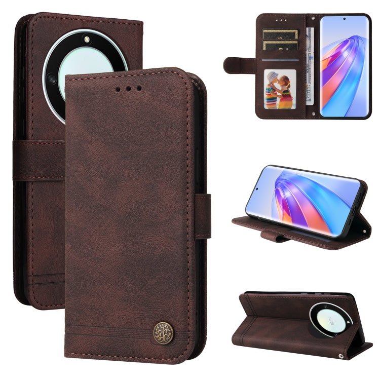 Custodia per telefono in pelle con bottone in metallo con albero della vita Skin Feel, For Samsung Galaxy A24 4G, For Honor X7a, For Honor X8a, For Honor X9a/X40 5G/Magic5 Lite