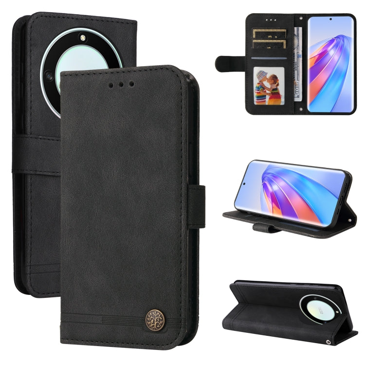 Custodia per telefono in pelle con bottone in metallo con albero della vita Skin Feel, For Samsung Galaxy A24 4G, For Honor X7a, For Honor X8a, For Honor X9a/X40 5G/Magic5 Lite