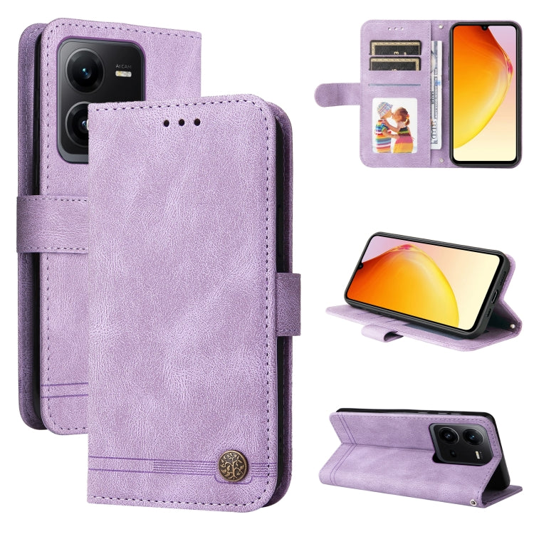 Custodia per telefono in pelle con bottone in metallo con albero della vita Skin Feel, For OPPO Reno8 T 4G, For vivo V25 5G/V25e 4G, For vivo Y02 4G, For Xiaomi Redmi K60/K60 Pro