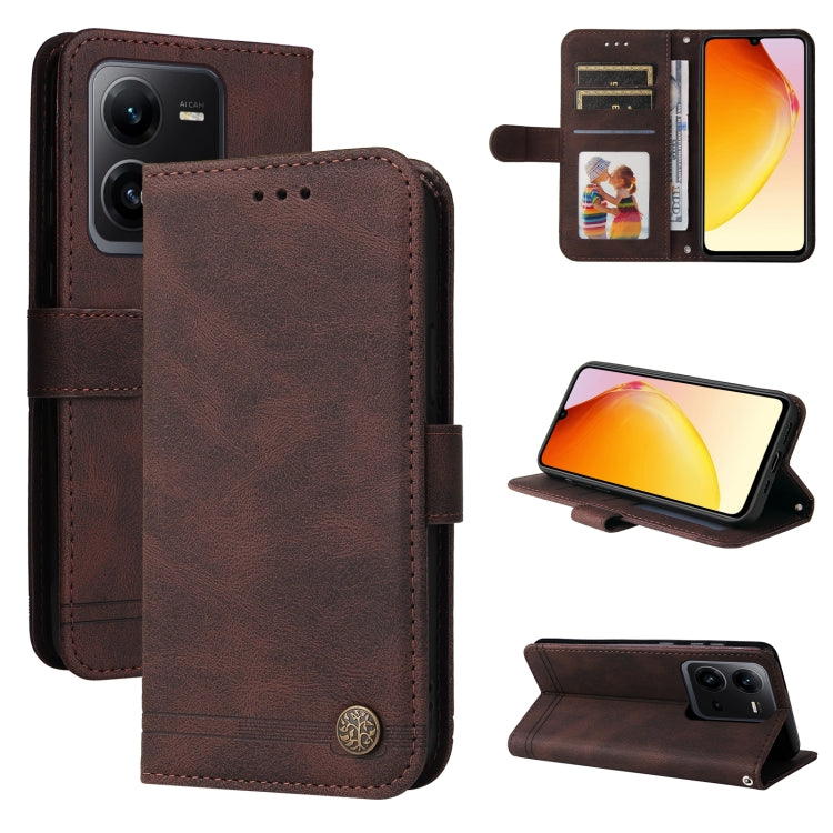 Custodia per telefono in pelle con bottone in metallo con albero della vita Skin Feel, For OPPO Reno8 T 4G, For vivo V25 5G/V25e 4G, For vivo Y02 4G, For Xiaomi Redmi K60/K60 Pro