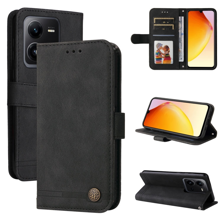 Custodia per telefono in pelle con bottone in metallo con albero della vita Skin Feel, For OPPO Reno8 T 4G, For vivo V25 5G/V25e 4G, For vivo Y02 4G, For Xiaomi Redmi K60/K60 Pro