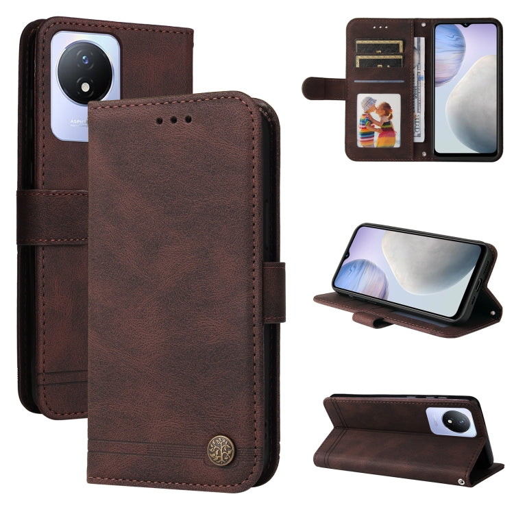 Custodia per telefono in pelle con bottone in metallo con albero della vita Skin Feel, For OPPO Reno8 T 4G, For vivo V25 5G/V25e 4G, For vivo Y02 4G, For Xiaomi Redmi K60/K60 Pro