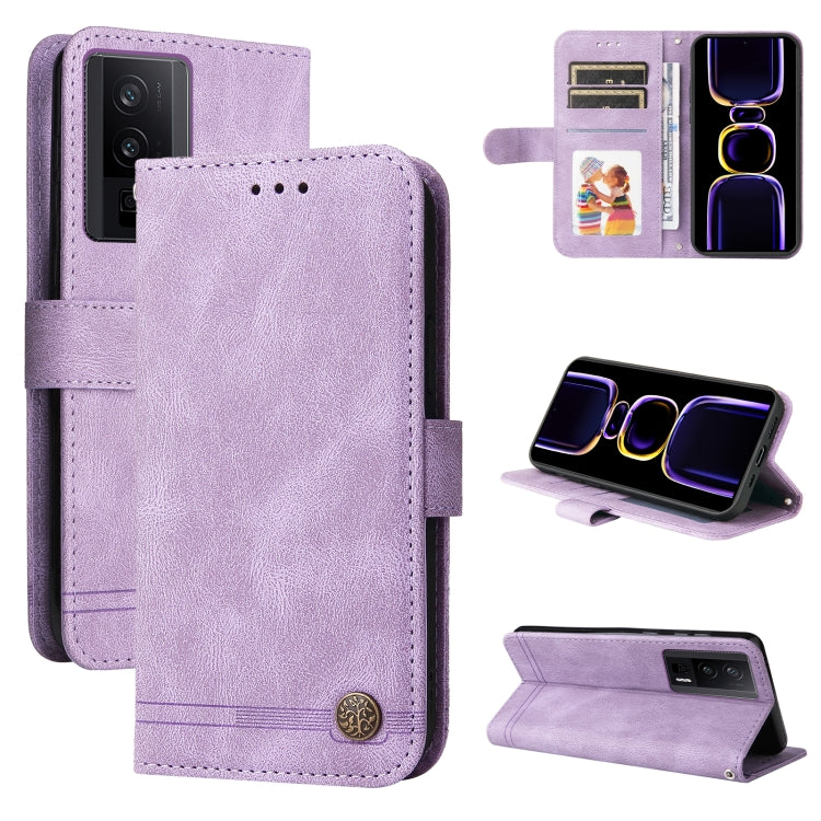 Custodia per telefono in pelle con bottone in metallo con albero della vita Skin Feel, For OPPO Reno8 T 4G, For vivo V25 5G/V25e 4G, For vivo Y02 4G, For Xiaomi Redmi K60/K60 Pro