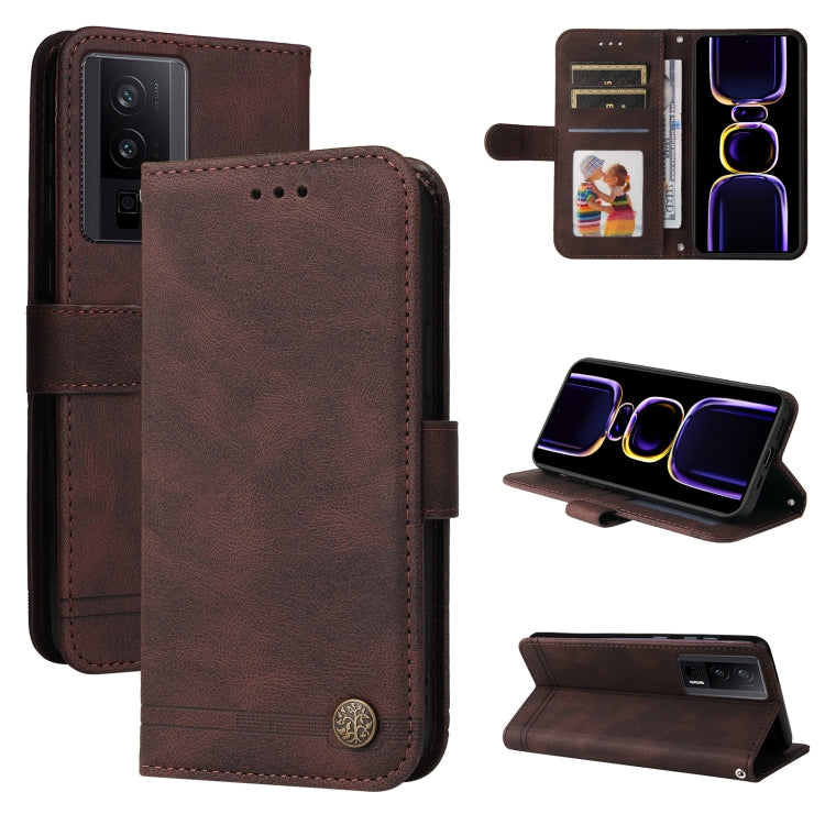 Custodia per telefono in pelle con bottone in metallo con albero della vita Skin Feel, For OPPO Reno8 T 4G, For vivo V25 5G/V25e 4G, For vivo Y02 4G, For Xiaomi Redmi K60/K60 Pro
