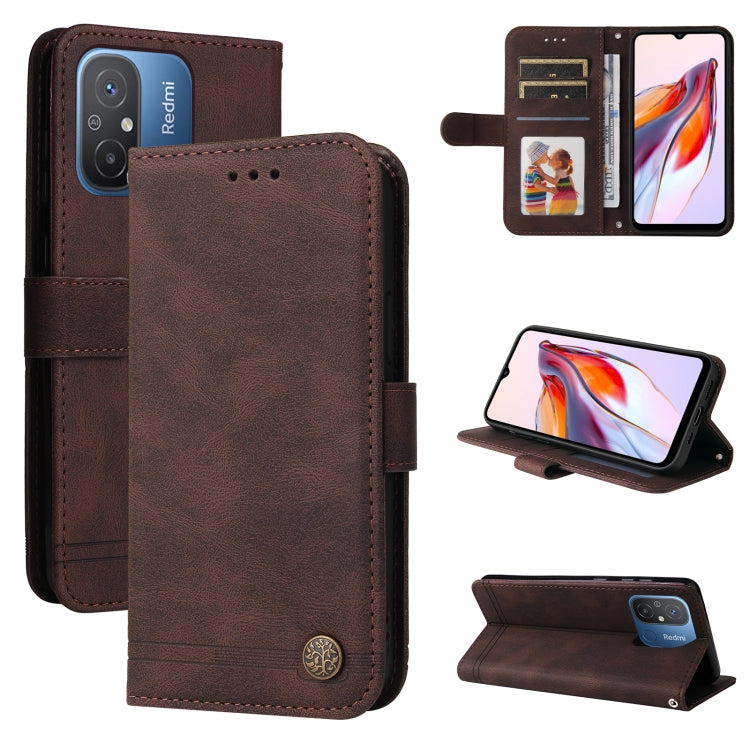 Custodia per telefono in pelle con bottone in metallo con albero della vita Skin Feel, For Xiaomi Redmi 11A 4G/12C