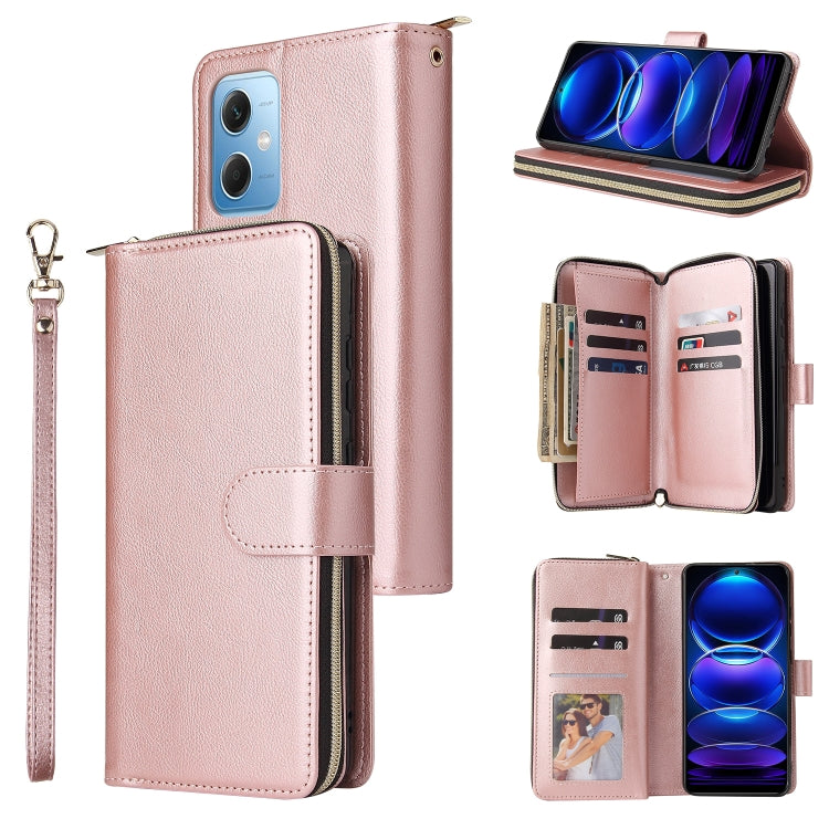 Custodia per telefono in pelle con cerniera a portafoglio con 9 slot per schede, For Samsung Galaxy A34, For Samsung Galaxy A54, For Xiaomi Redmi Note 12 5G Global / Poco X5, For Xiaomi Redmi Note 12 Pro 5G Speed / Note 12 Pro 5G Global / Poco X5 Pro