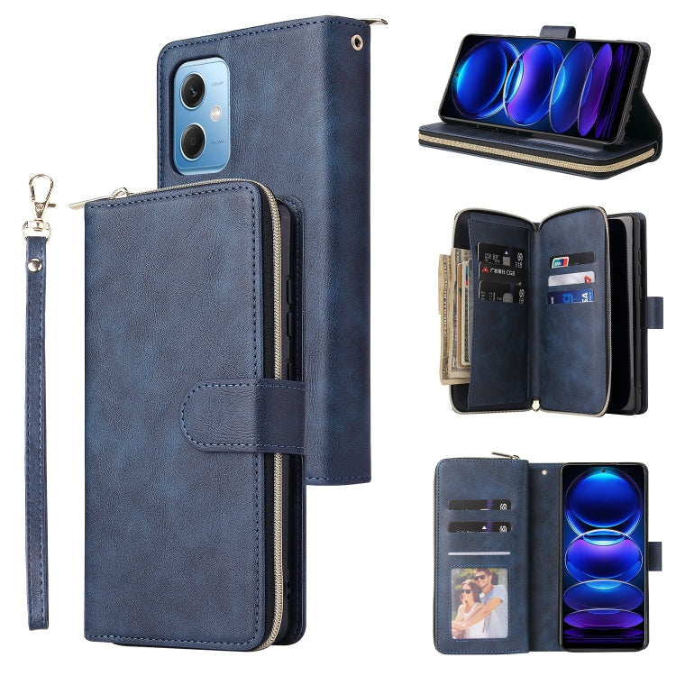 Custodia per telefono in pelle con cerniera a portafoglio con 9 slot per schede, For Samsung Galaxy A34, For Samsung Galaxy A54, For Xiaomi Redmi Note 12 5G Global / Poco X5, For Xiaomi Redmi Note 12 Pro 5G Speed / Note 12 Pro 5G Global / Poco X5 Pro