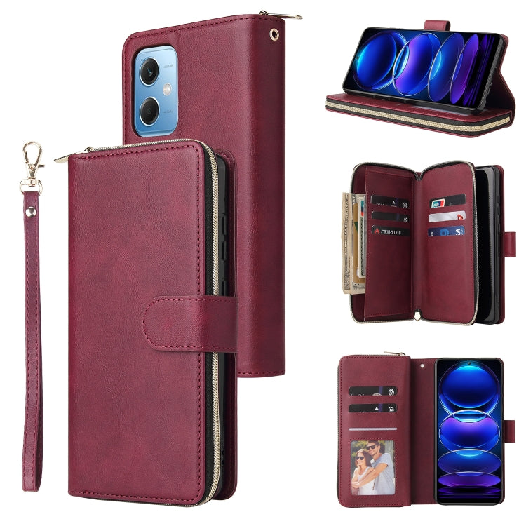 Custodia per telefono in pelle con cerniera a portafoglio con 9 slot per schede, For Samsung Galaxy A34, For Samsung Galaxy A54, For Xiaomi Redmi Note 12 5G Global / Poco X5, For Xiaomi Redmi Note 12 Pro 5G Speed / Note 12 Pro 5G Global / Poco X5 Pro