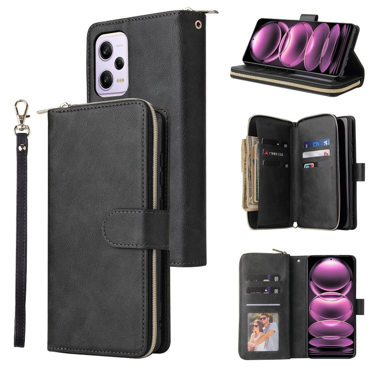 Custodia per telefono in pelle con cerniera a portafoglio con 9 slot per schede, For Samsung Galaxy A34, For Samsung Galaxy A54, For Xiaomi Redmi Note 12 5G Global / Poco X5, For Xiaomi Redmi Note 12 Pro 5G Speed / Note 12 Pro 5G Global / Poco X5 Pro