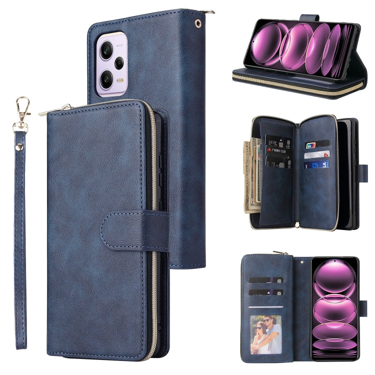 Custodia per telefono in pelle con cerniera a portafoglio con 9 slot per schede, For Samsung Galaxy A34, For Samsung Galaxy A54, For Xiaomi Redmi Note 12 5G Global / Poco X5, For Xiaomi Redmi Note 12 Pro 5G Speed / Note 12 Pro 5G Global / Poco X5 Pro