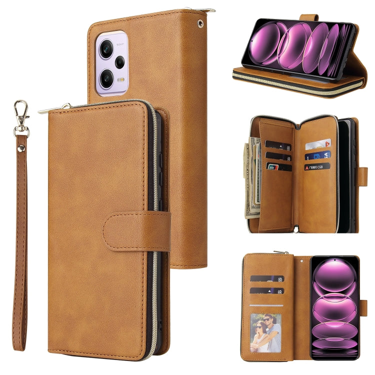 Custodia per telefono in pelle con cerniera a portafoglio con 9 slot per schede, For Samsung Galaxy A34, For Samsung Galaxy A54, For Xiaomi Redmi Note 12 5G Global / Poco X5, For Xiaomi Redmi Note 12 Pro 5G Speed / Note 12 Pro 5G Global / Poco X5 Pro