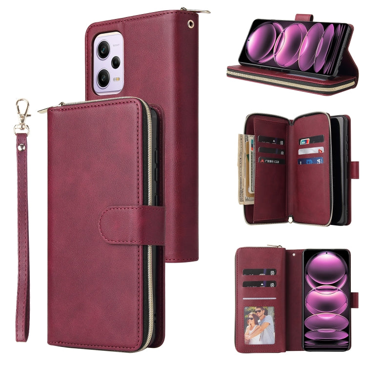 Custodia per telefono in pelle con cerniera a portafoglio con 9 slot per schede, For Samsung Galaxy A34, For Samsung Galaxy A54, For Xiaomi Redmi Note 12 5G Global / Poco X5, For Xiaomi Redmi Note 12 Pro 5G Speed / Note 12 Pro 5G Global / Poco X5 Pro