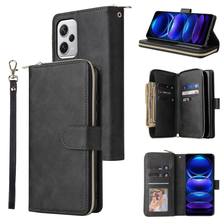 Custodia per telefono in pelle con cerniera a portafoglio con 9 slot per schede, For Xiaomi Redmi Note 12 Explorer / Note 12 Pro+ Global